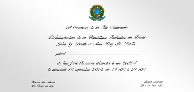 Invitation Ambassade du Brésil fête nationale
