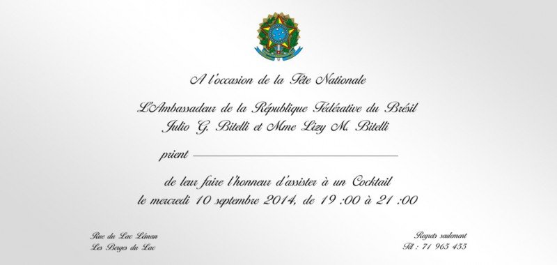 Invitation Ambassade du Brésil fête nationale