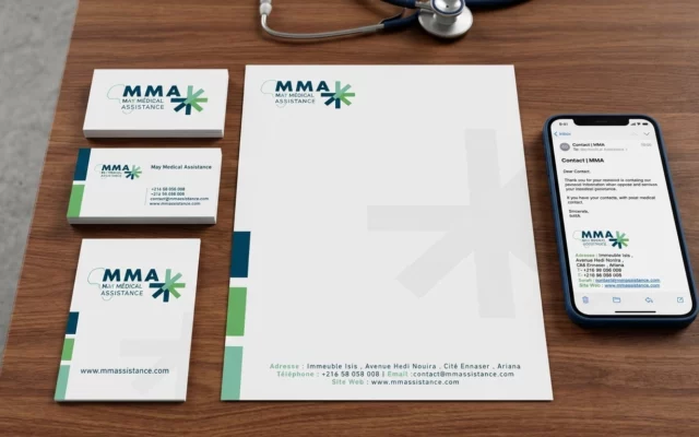 Déploiement de l’Identité Visuelle de MMA : Cartes de Visite, Papier à Entête et Signature d’Email
